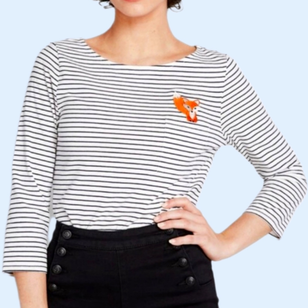 ModCloth Plus Striped Tee with Fox Embroidery
